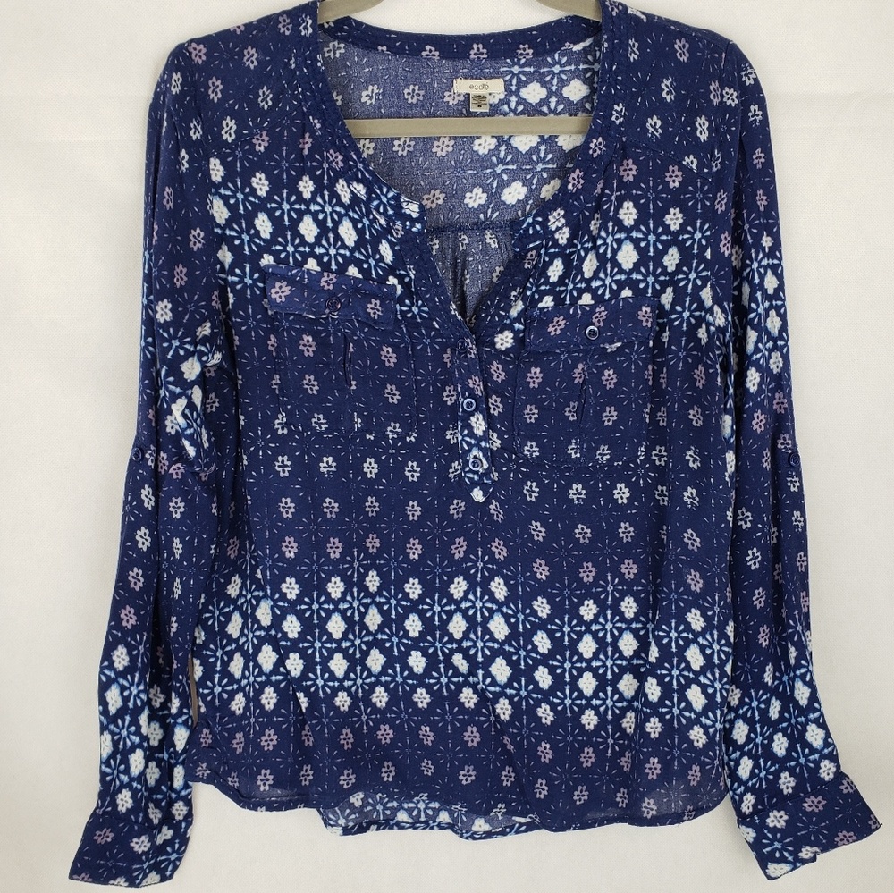 ECOTE Urban Outfitters Blue Floral Print Blouse